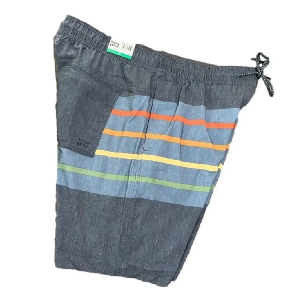 Hang Ten Men's Swimwear Trunks Shorts Blue Stripe Size XL NWT